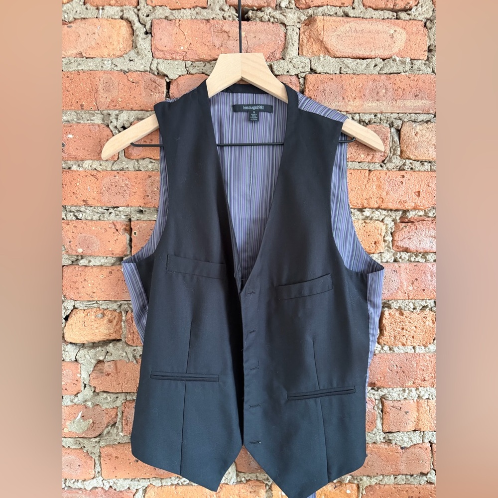 Vintage 1981 Black Vest with Purple Striped Lining